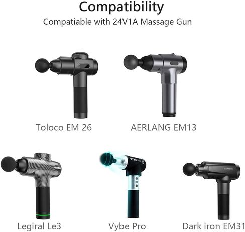 EM26 Massage Gun Charger 24V 1A Power Supply Adapter Replacement for Toloco EM 26, AERLANG EM8 EM9 EM10 EM11 EM12 EM13, Legiral Le3, Vybe Pro, Dark iron EM31 Massage Gun Battery Charger Cord Cable in Kuwait