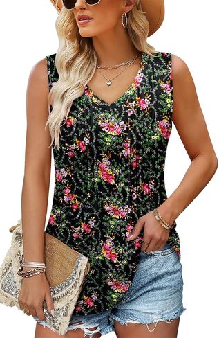 Womens Tank Tops Summer Tunic Tops Floral Sleeveless Shirts in Saudi Arabia