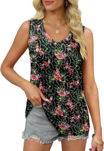 Womens Tank Tops Summer Tunic Tops Floral Sleeveless Shirts in Saudi Arabia