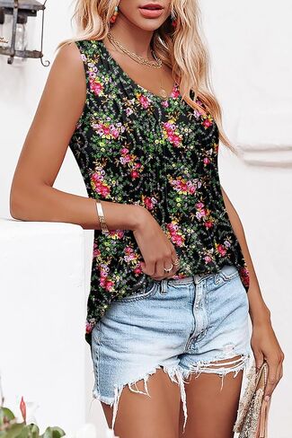 Womens Tank Tops Summer Tunic Tops Floral Sleeveless Shirts in Saudi Arabia