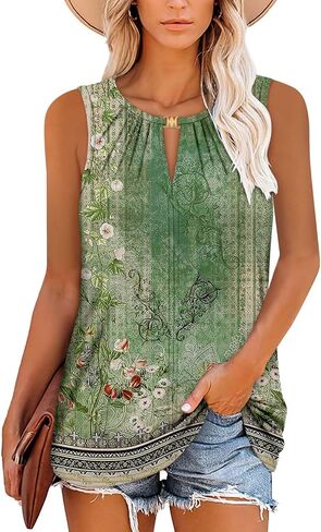 Womens Tank Tops Summer Tunic Tops Floral Sleeveless Shirts in Saudi Arabia