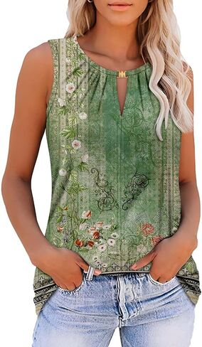 Womens Tank Tops Summer Tunic Tops Floral Sleeveless Shirts in Saudi Arabia
