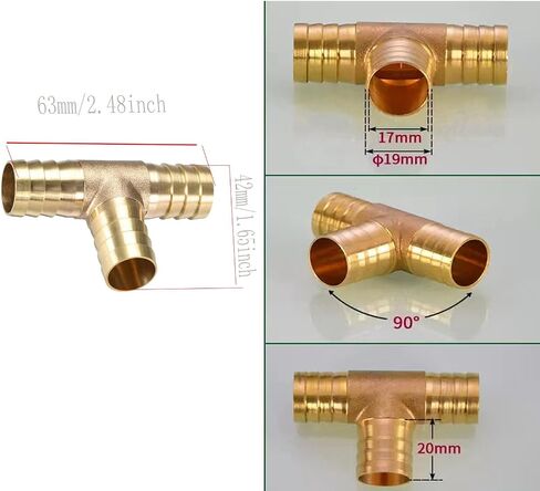3/4" T-Shaped 3 Ways ID Brass Barb Splicer Fitting,19mm Barb Hose Fitting Air Gas Water Fuel,Barbed Tee Connector,2pcs in Saudi Arabia
