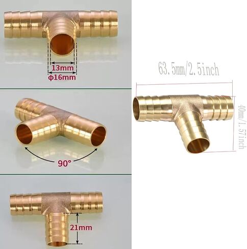 3/4" T-Shaped 3 Ways ID Brass Barb Splicer Fitting,19mm Barb Hose Fitting Air Gas Water Fuel,Barbed Tee Connector,2pcs in Saudi Arabia