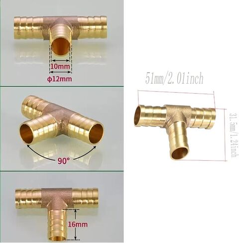 3/4" T-Shaped 3 Ways ID Brass Barb Splicer Fitting,19mm Barb Hose Fitting Air Gas Water Fuel,Barbed Tee Connector,2pcs in Saudi Arabia