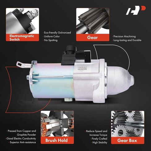 محرك تشغيل ممتاز متوافق مع Honda CR-V CRV 2014 2.4L، Civic 2014-2015 2.4L، 12V 1.6KW 9 أسنان في اتجاه عقارب الساعة، استبدال # 31200-R5A-A01 in Saudi Arabia