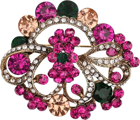 Rhinestone Crystal Costume Rose Brooches Pin for Women, Retro Vintage Art Deco Flower Leaf Brooch Decoration for Party in Saudi Arabia