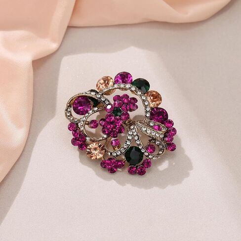 Rhinestone Crystal Costume Rose Brooches Pin for Women, Retro Vintage Art Deco Flower Leaf Brooch Decoration for Party in Saudi Arabia