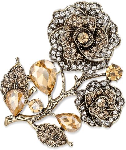 Rhinestone Crystal Costume Rose Brooches Pin for Women, Retro Vintage Art Deco Flower Leaf Brooch Decoration for Party in Saudi Arabia