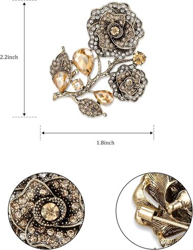 Rhinestone Crystal Costume Rose Brooches Pin for Women, Retro Vintage Art Deco Flower Leaf Brooch Decoration for Party in Saudi Arabia