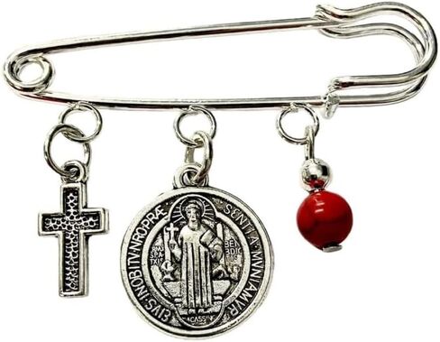 Religious Brooch with Murano Gel Beads and Charms - Silverplated - Gift for Birthdays, Valentine's, Christmas, Mother's Day, Comes in Gift Box with Prayer in Saudi Arabia