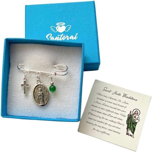 Religious Brooch with Murano Gel Beads and Charms - Silverplated - Gift for Birthdays, Valentine's, Christmas, Mother's Day, Comes in Gift Box with Prayer in Saudi Arabia