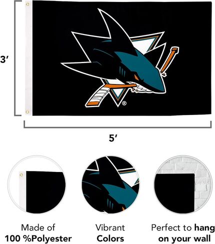 علم صبار الصحراء سان خوسيه شاركس علم NHL 100% بوليستر للاستخدام الداخلي والخارجي 3 × 5 أقدام أعلام فريق دوري الهوكي الوطني (التصميم #2) in Saudi Arabia