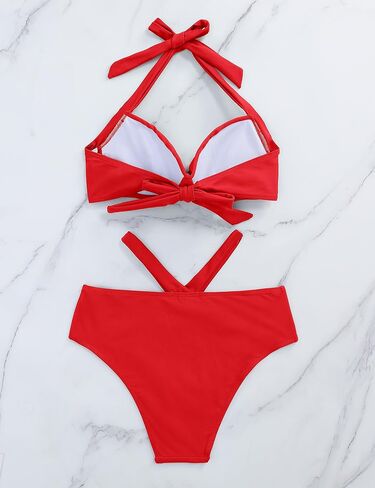 Women Two Piece High Waisted Flounce Bikini Set Off Shoulder Swimsuit Tummy Control Bathing Suits in Saudi Arabia