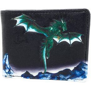 Shag Wear Medieval Dragon Men's and Teen Boy's Billfold Wallet Vegan Faux Leather Black