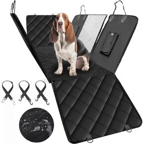 Simple Deluxe Dog Car Seat Cover, Waterproof Car Rear Seat Hammock Protector, with Mesh Windows, Suitable for Cars Trucks & SUVs, Nonslip, Anti-Scratch, Standard, Black