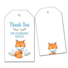 25 Fox Thank You Tags for Woodland Boy Baby Shower or Birthday Favors - Blue