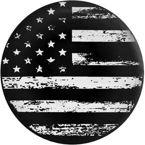 Leo IRis Rv Spare Tire Cover Wheel Black White Vintage American Flag Protectors Weatherproof Dust-Proof for Camper Universal for Trailer SUV Truck Camper Travel Trailer Accessories 14" 15" 16" 17"