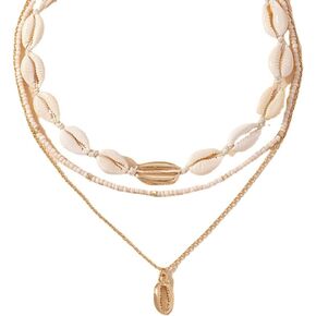 Seashell Necklace Summer Gold Shell Pendant Chain Necklace Layered Shell Beaded Choker Necklace Surfer Beachy Necklace Party Holiday Jewelry Gifts for Women