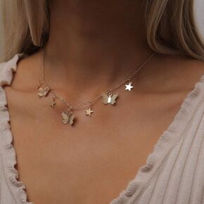 fxmimior Butterfly Layered Necklace Boho Collar Choker for Women Girls Ladies Sexy Jewelry for Party Daily Wearing