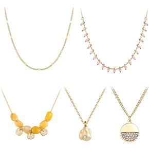 Kevia Set of 5 18K Gold Necklace for Women and Girls, Elegant 18k Gold Plated Necklace with Intricate Design Layered Necklaces for Women(Peach & Green Stone)