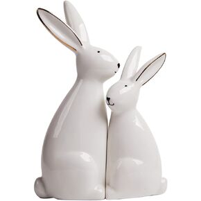 HAUCOZE Rabbit Statue Sculpture Modern Bunny Decor Home Gifts Table Centerpiece Crafts Ceramic Arts White 7.6inch