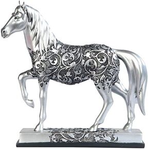 SS-G-11678 Silver Toned Engraved Horse Trotting Statue, 7.25"