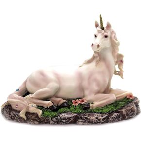 7.5 Inch White Magical Unicorn Statue Figurine with Flowers