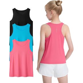 Auranso Girls Athletic Tank Tops 3 Pack UPF 50+ Racerback Sleeveless Quick Dry Sports Dance Workout Tops