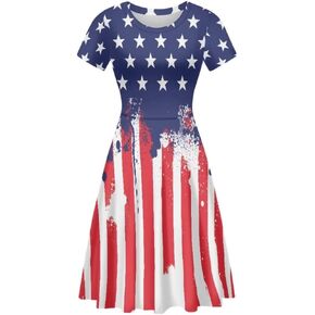 Casual Summer Beach Dresses for Women Short Sleeve Crew Neck Flowy Swing Elegant A-Line Dress