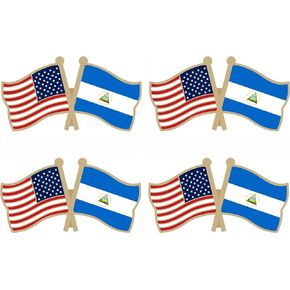 USA and Nicaragua Crossed Double Flag Lapel Pins Small Mini Nicaraguan National Friendship Pin Badge, 4PCS
