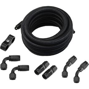 Ucreative 6AN CPE Fuel Hose Line Fitting Kit AN6 Nylon Braided Fuel Hose 10FT Black ID: 0.34 inch (8.7mm)