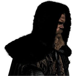L'VOW Viking Men Warrior Faux Fur Hooded Hat Nordic Fur Hat Collar Wrap Cover Up Hunter Costume Accessory