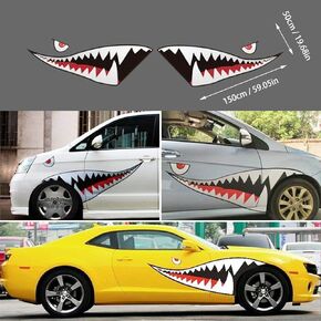 DesirePath Flying Tigers Shark Mouth Teeth Die-Cut Vinyl Decals Car Window Bumper Exterior Decals Sticker for Car Side Door (59 inches - 1 Pair)