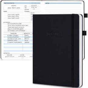WEMATE Hardcover Meeting Notebook, B5 Work Planner Notebook With Action Items, Easily Take Meeting Notes & Keep Agendas on Track, Calender, Index Page, Inner Pocket, 7×10 Inch, Olive Green