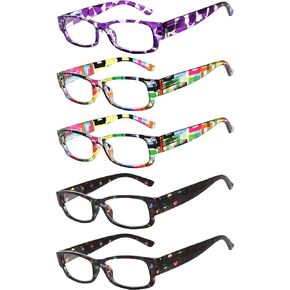 OWL Readers 5 Pack of Elegant Womens Reading Glasses with Beautiful Patterns for Ladies Deluxe Spring Hinge Stylish Look