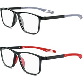 Reading Glasses Men 2 Pack Sports Style Comfortable Blue Light Blocking Flexible Lightweight Readers for Men