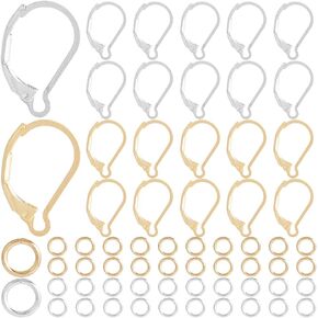 1 Box 80Pcs Gold Earring Hooks Silver Lever Back Earring Findings Bulk French Huggie Hook with 100Pcs Jump Rings Leverback Stainless Steel Earring Wires for Jewelry Making Suppiles DIY Craft