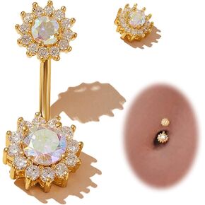 14G Silver Belly Button Rings Stainless Steel Hypoallergenic for Women Belly Button Studs Cubic Zirconia Body Piercing