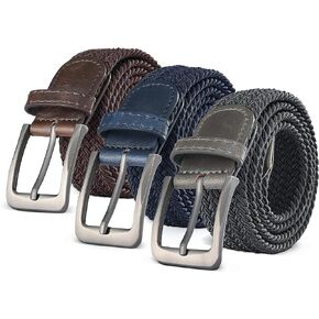 Woven Elastic Braided Belt For Men - Fabric Stretch Casual Belt- 3 Pack