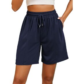 Women Comfy 7" inseam Bermuda Shorts Summer Sweat Shorts Lightweight Hiking Shorts with Pockets Plus Size NavyBlue XXL