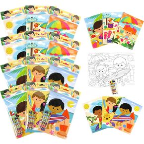 Tiny Mills Summer Surfing Beach Coloring Books with Crayons Party Favors with 12 Coloring Books and 48 Crayons, Beach Party Favors, Beach Prizes, Beach Birthday Party Favor Bag Filler