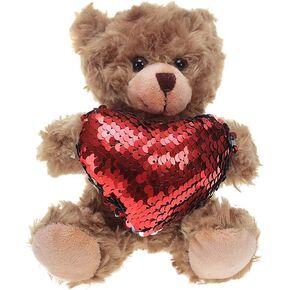 Plush Stuffed Animal Mocha Heart Bear – Love You Bears- Toy for Kids & Adults Valentine's Day - Embroidered Heart Pillow (6 inch, Brown Love You)