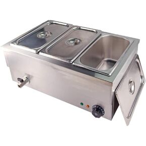 Commercial Bain Marie Electric Food Warmer Buffet Warmer Soup Warmer Stove Steam Table Stainless Steel Container Temperature Control for Catering Restaurant Commercial Grade 1350W(1/3 GN 3 Pan)