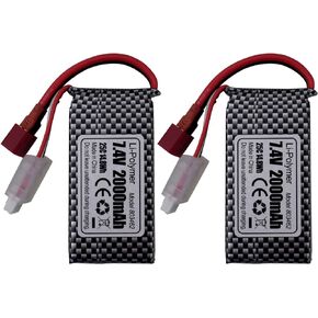 Accessory 2PCS 7.4V 2000mAh T-Plug Lithium Battery for 9200 HB101 9200E 200E 9202E 9203E 9204E 9205E 9206E 2995 YC300 HM101 25-DJ02 9125 S920 WLtoys RC Car Remote Control Boat
