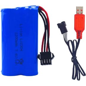 sea jump 7.4V 1200mah SM-4P Plug Rechargeable Battery with USB Charging Cable for EC08 RC Toy Car Model Off-Road Vehicle Climbing Drift Racing Remote Control Boat Battery