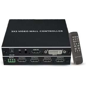2x2 Video Wall Controller, 1080P@60Hz Resolution, 8 Splicing Modes 2x2/1x1/1x2/1x3/1x4/2x1/3x1/4x1, 180 Degree Rotate, with RS232 Control, 1 -in, 4 -Out