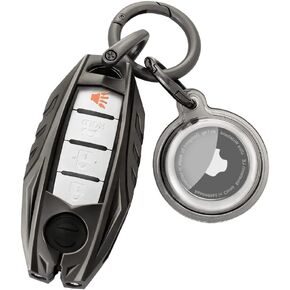for Nissan Key Fob Cover, Car Key Case Metal Shell with Airtag Keychain Compatible with Nissan Altima Armada Rogue Maxima Murano Sentra Infiniti Smart Remote Key Protector