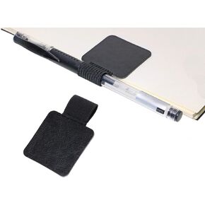 Self-Adhesive Pen Loop Leather Sticker Holder with Elastic Band for Tablet Journals Clipboards Notebook (Black, 2PCS)