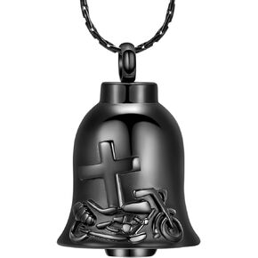 constantlife Bell Urn Necklace for Ashes Cross Motorcycle Memorial Pendant Cremation Jewelry Human Pet Ash Holder Keepsake Gift for Men Women
